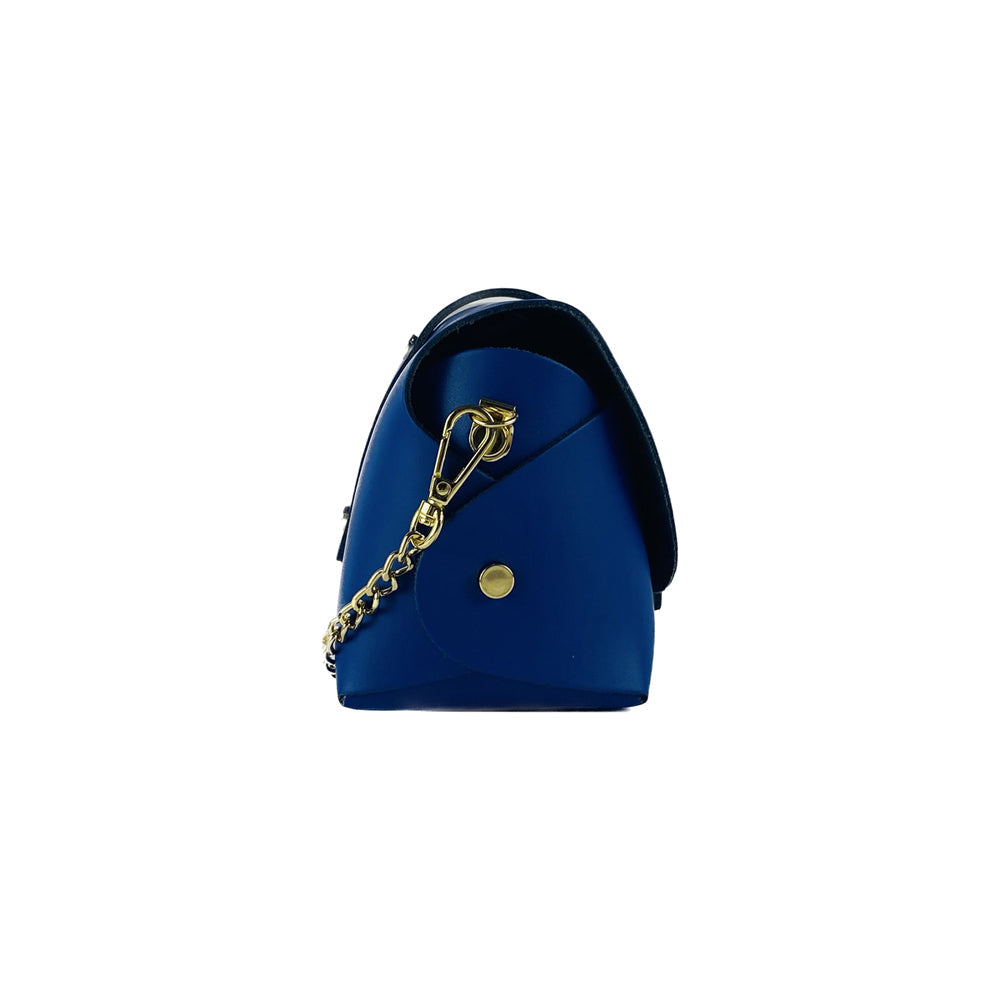 RB1001CH | Borsa Piccola in Vera Pelle Made in Italy con Tracollina removibile e passante di chiusura in metallo Oro Lucido - Colore Blu Royal - Dimensioni: cm 16,5 x 11 x 8-2