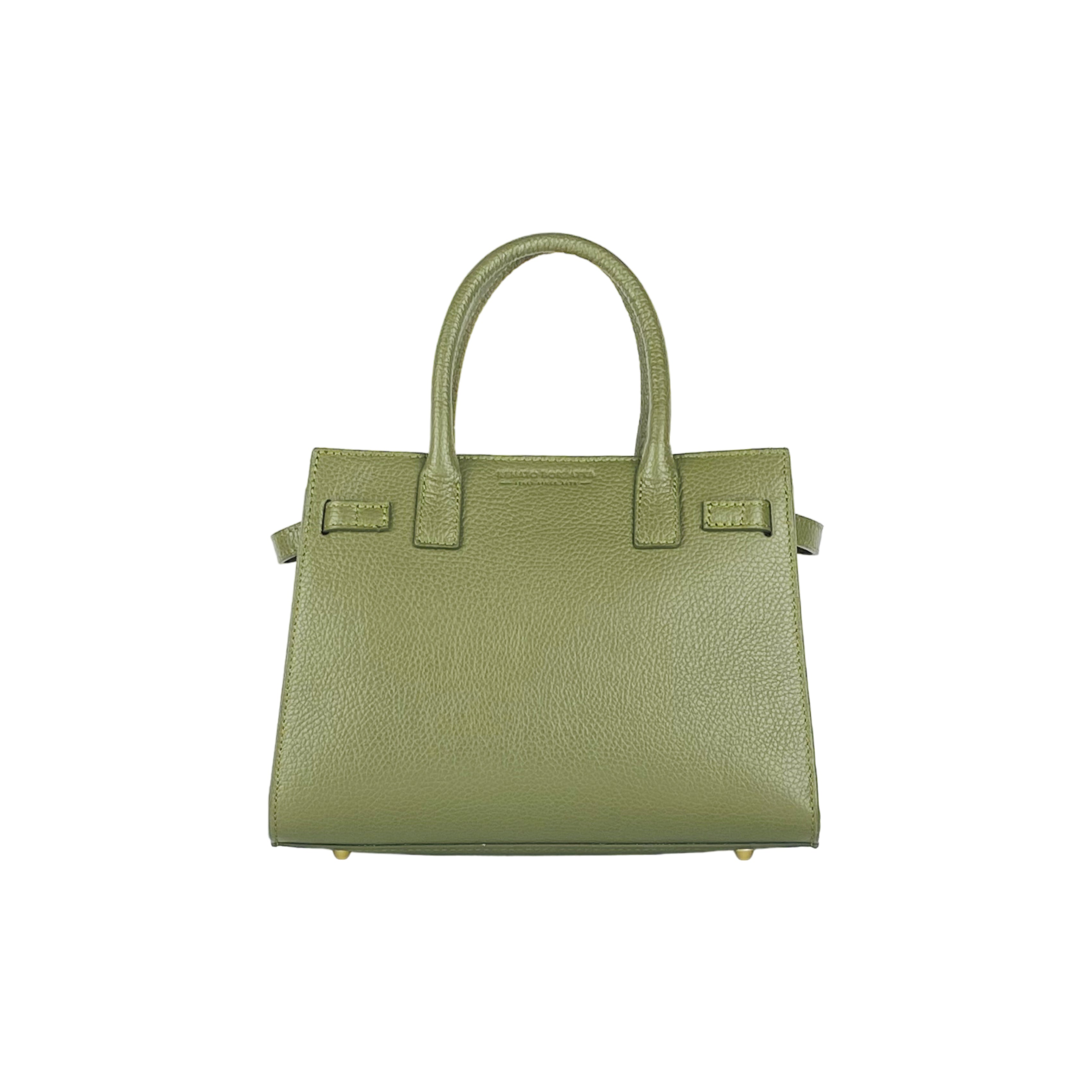 RB1016AG | Borsa Donna a Mano in Vera Pelle Made in Italy con tracolla removibile. Moschettoni in metallo Oro Lucido - Colore Verde Oliva - Dimensioni: cm 28 x 20 x 14 + 12,5-3