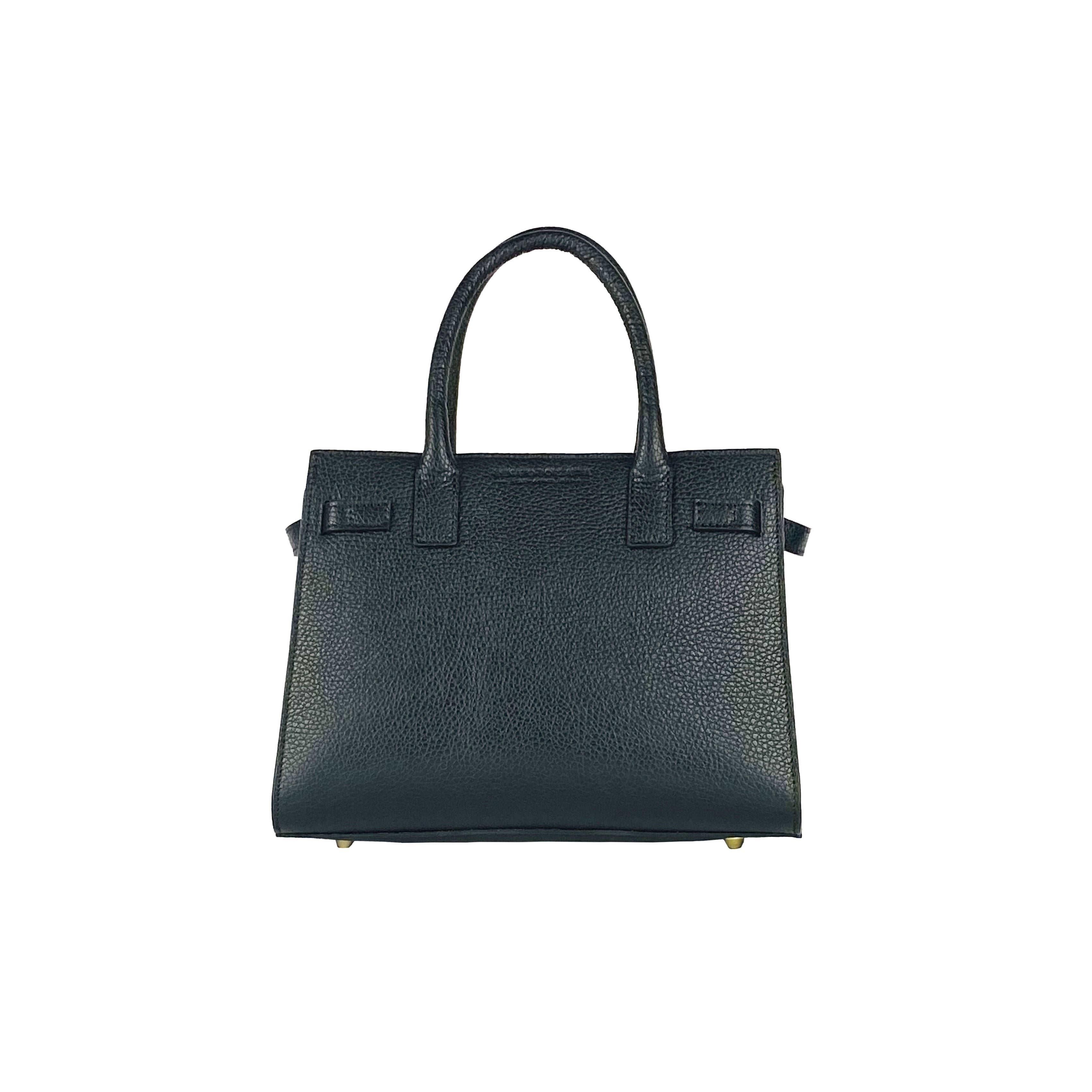 RB1016A | Borsa Donna a Mano in Vera Pelle Made in Italy con tracolla removibile. Attacchi con moschettoni in metallo Oro Lucido - Colore Nero - Dimensioni: cm 28 x 20 x 14 + 12,5-3