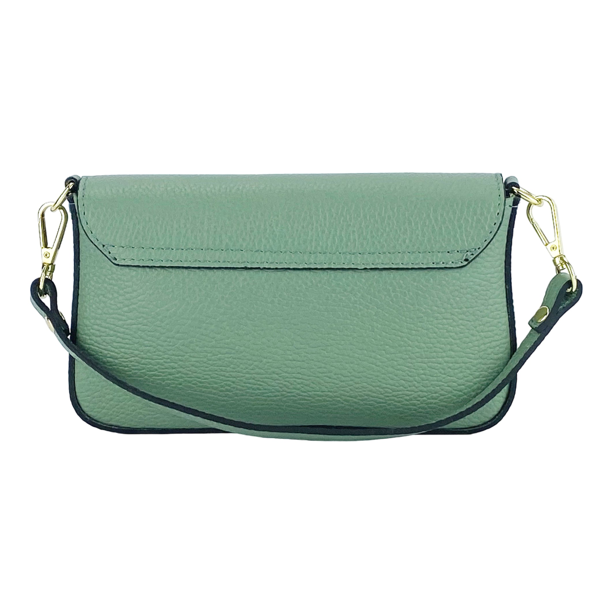 RB1023BF | Borsa piccola a Spalla con Tracolla a catena removibile in Vera Pelle Made in Italy. Pattina di Chiusura. Accessori in metallo Oro Lucido - Colore Menta - Dimensioni: cm 22 x 12 x 3-4
