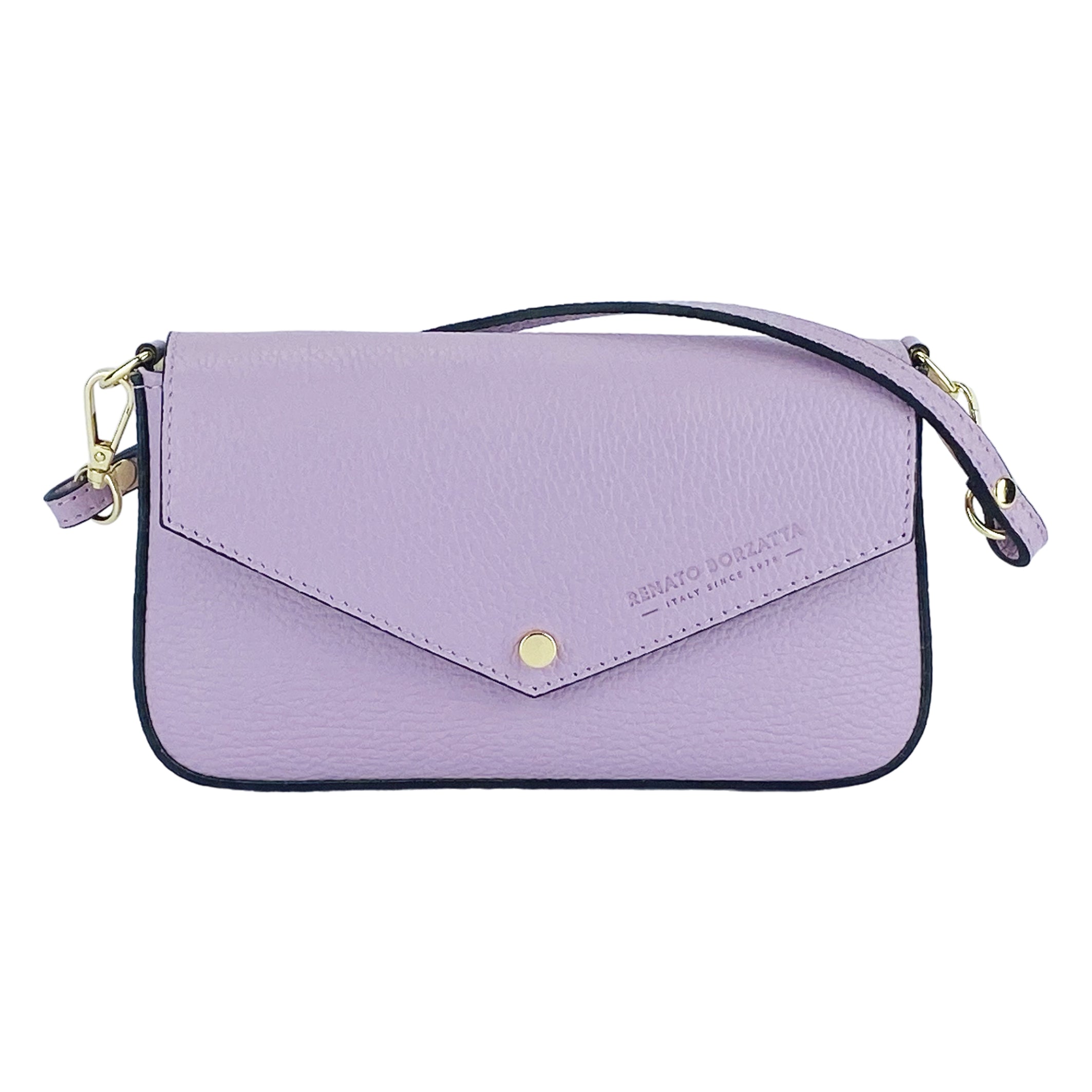 RB1023CI | Small Shoulder Bag with Removable Chain Strap in Genuine Leather Made in Italy. Flap Closure - Color: Lilac - Dimensions: 22 x 12 x 3 cm-1