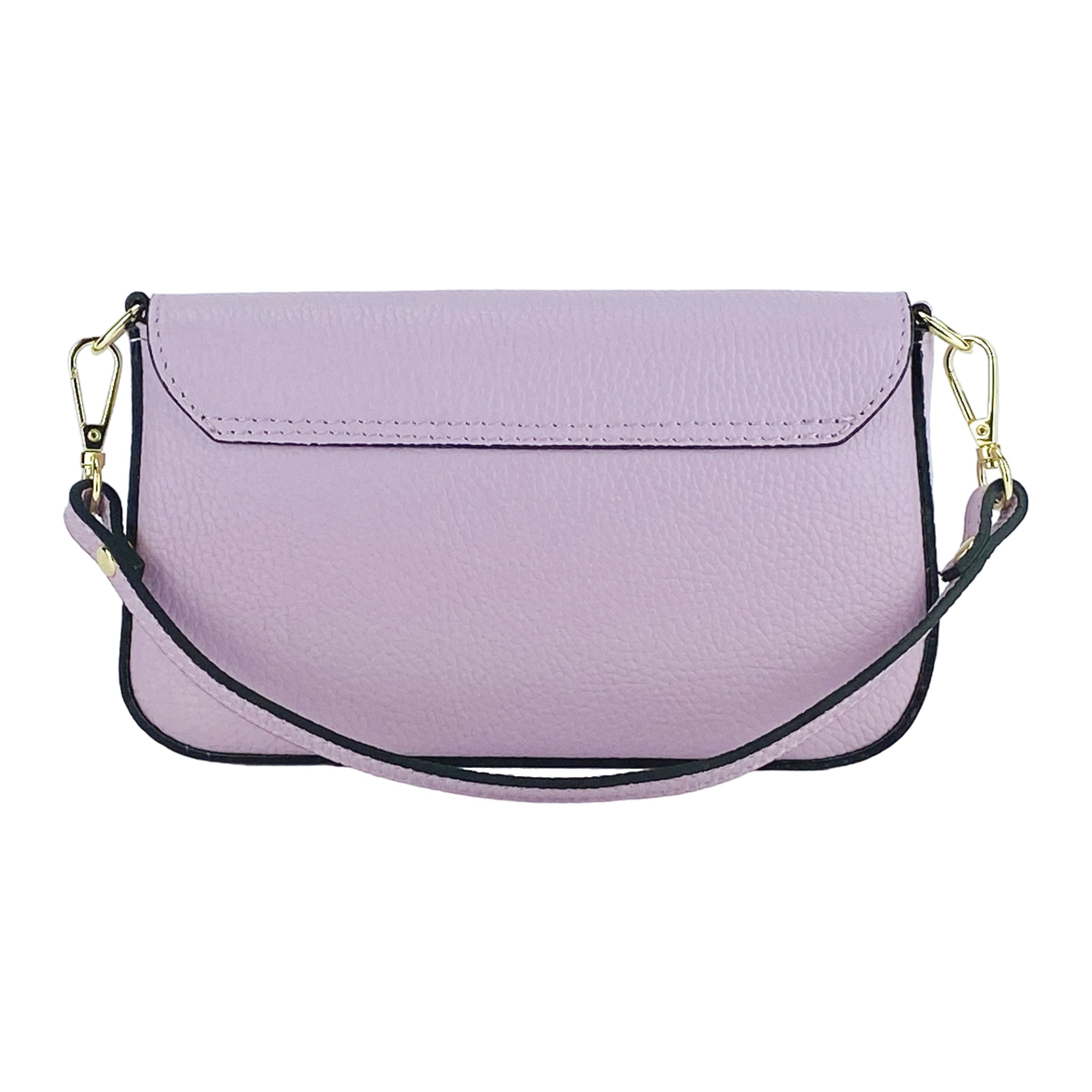 RB1023CI | Small Shoulder Bag with Removable Chain Strap in Genuine Leather Made in Italy. Flap Closure - Color: Lilac - Dimensions: 22 x 12 x 3 cm-4