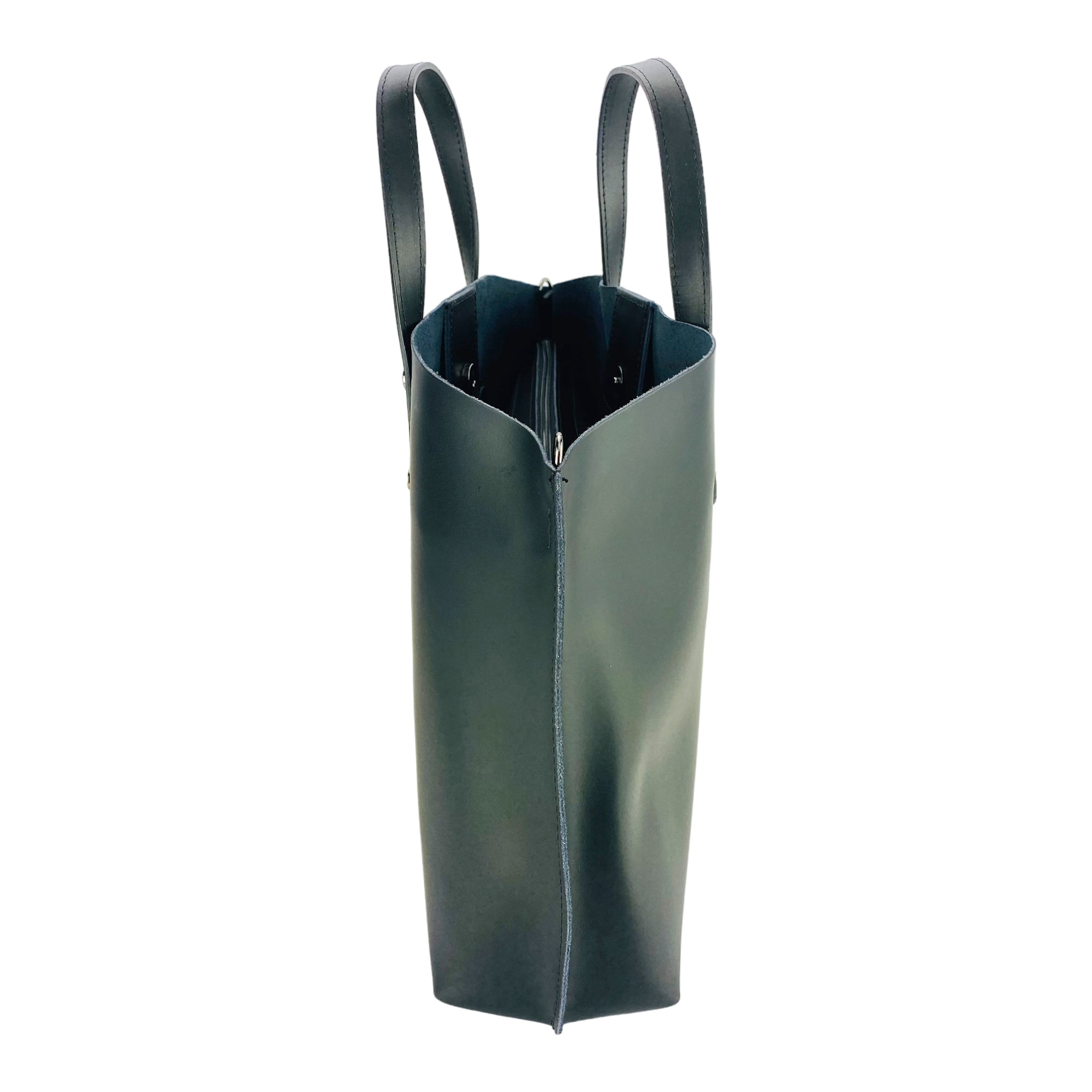 RB1024A | Borsa Donna a Mano in Vera Pelle Made in Italy con tracolla removibile. Sacca grande interna estraibile. Accessori Canna di Fucile Lucido - Colore Nero - Dimensioni: cm 48x31x11-3