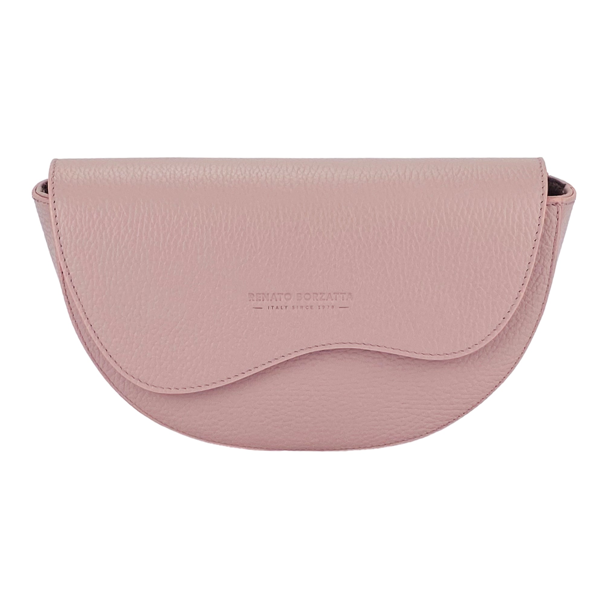 RB1027AZ | Borsa Donna a Bandoliera stondata in Vera Pelle Made in Italy. Tracolla removibile e regolabile in pelle. Accessori Nickel Lucido - Colore Rosa Antico - Dimensioni: cm 25 x 15 x 9-1