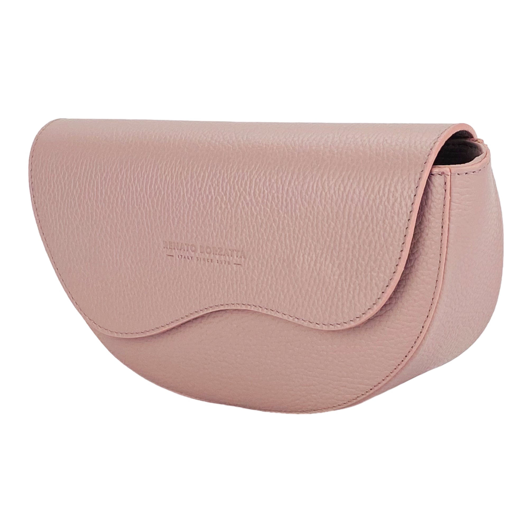 RB1027AZ | Borsa Donna a Bandoliera stondata in Vera Pelle Made in Italy. Tracolla removibile e regolabile in pelle. Accessori Nickel Lucido - Colore Rosa Antico - Dimensioni: cm 25 x 15 x 9-2