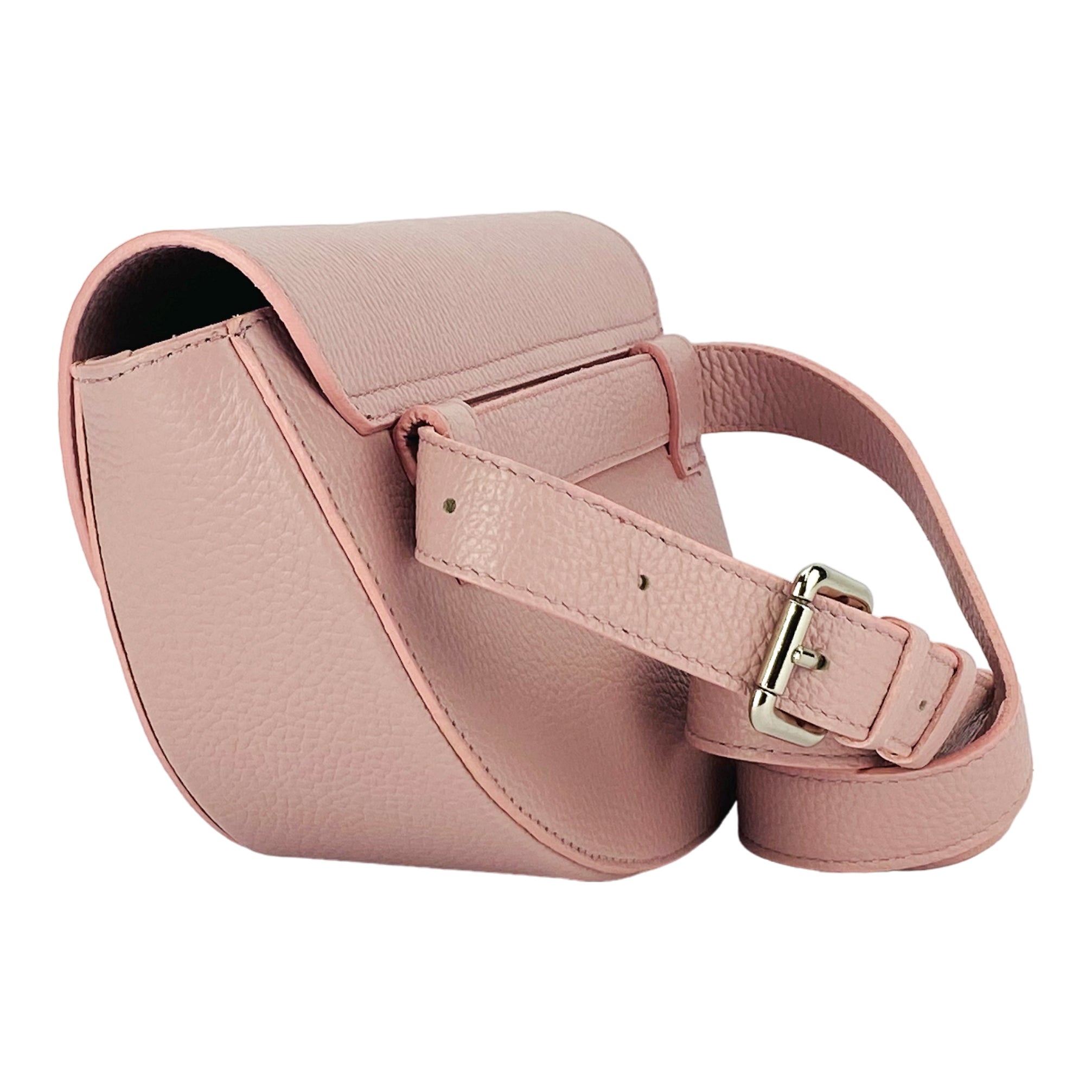 RB1027AZ | Borsa Donna a Bandoliera stondata in Vera Pelle Made in Italy. Tracolla removibile e regolabile in pelle. Accessori Nickel Lucido - Colore Rosa Antico - Dimensioni: cm 25 x 15 x 9-3
