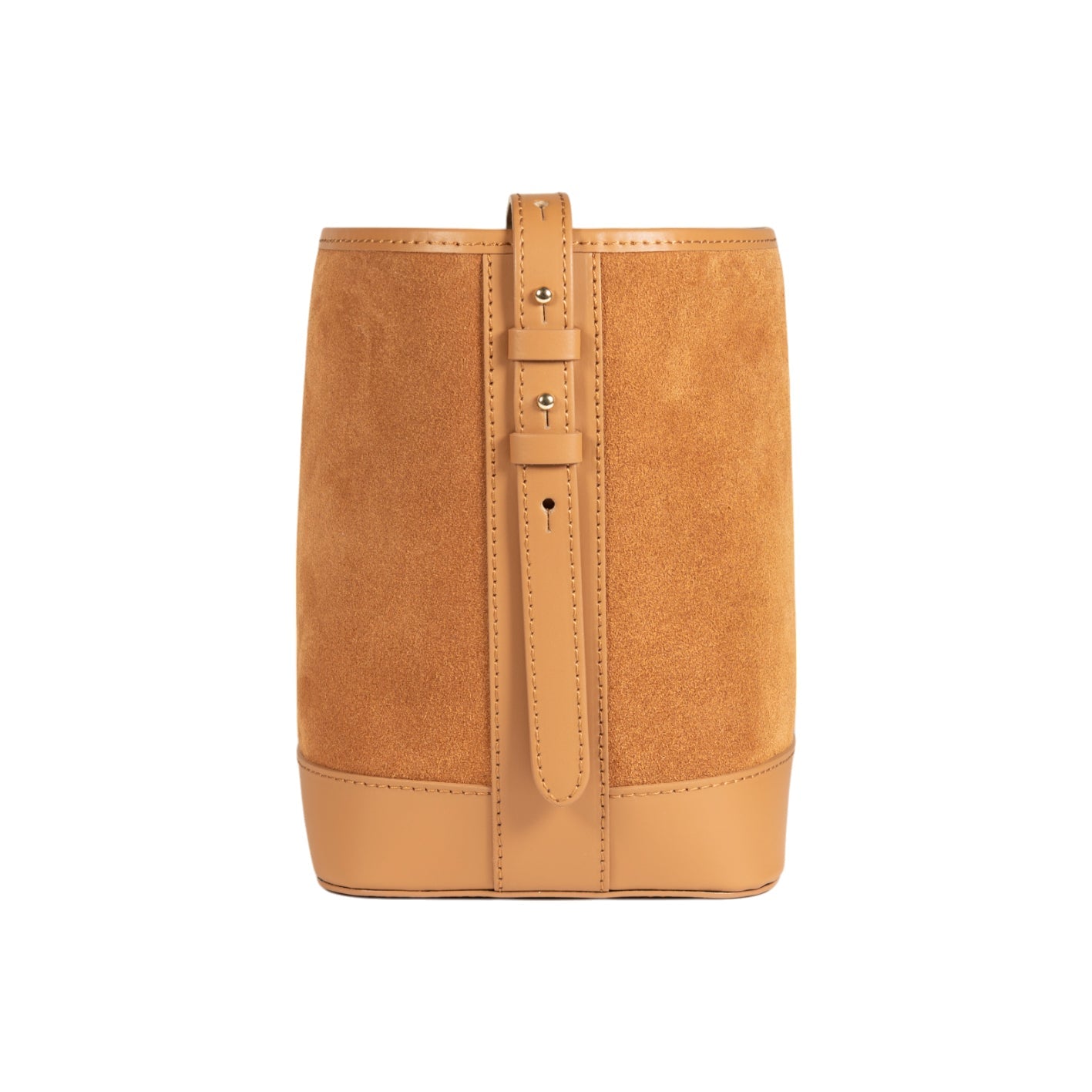 RB1031CQ | Borsa Donna a Secchiello BRENDA in Vera Pelle Made in Italy. Accessori in metallo Oro Lucido - Colore Cuoio - Dimensioni: cm 25 x 23,5 x 17-2