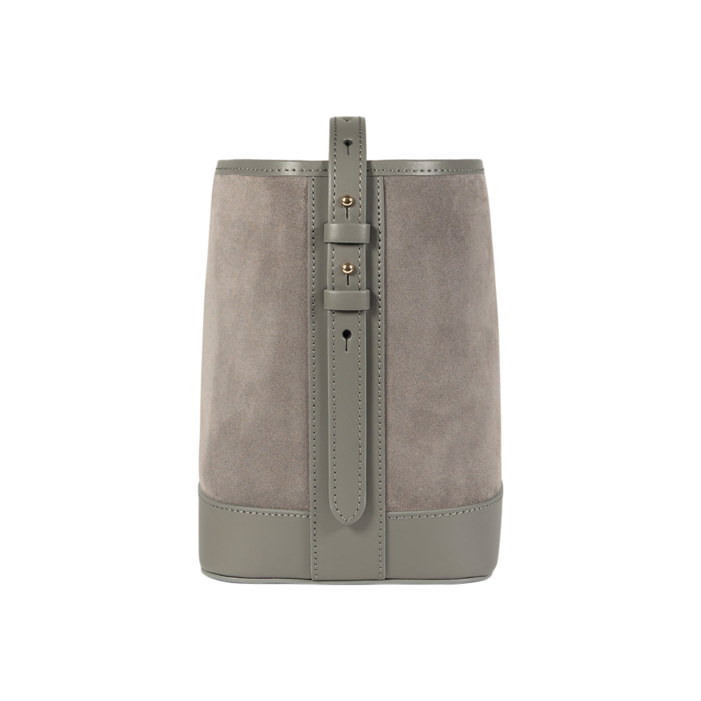 RB1031F | Borsa Donna a Secchiello BRENDA in Vera Pelle Made in Italy. Accessori in metallo Oro Lucido - Colore Grigio - Dimensioni: cm 25 x 23,5 x 17-2