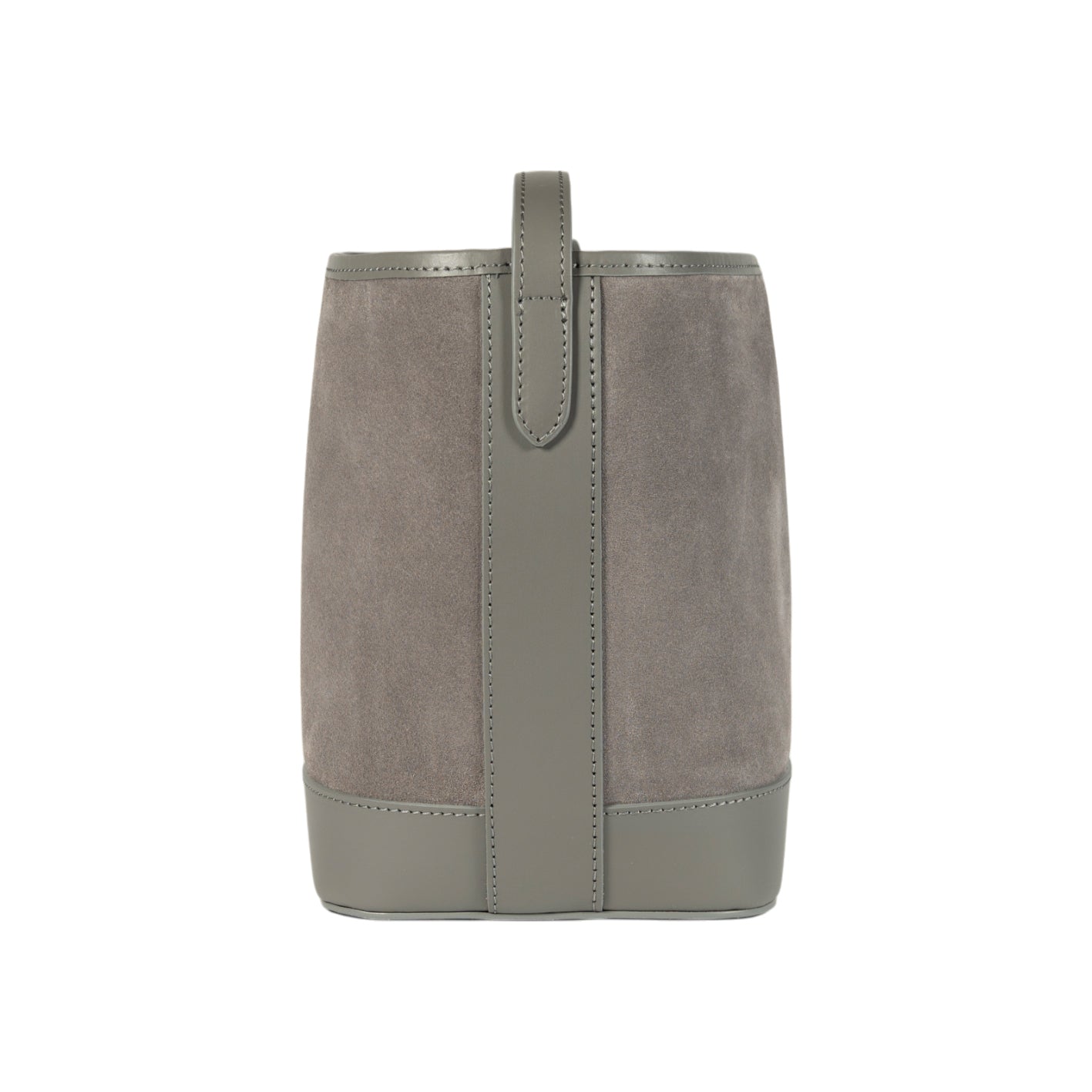 RB1031F | Borsa Donna a Secchiello BRENDA in Vera Pelle Made in Italy. Accessori in metallo Oro Lucido - Colore Grigio - Dimensioni: cm 25 x 23,5 x 17-3