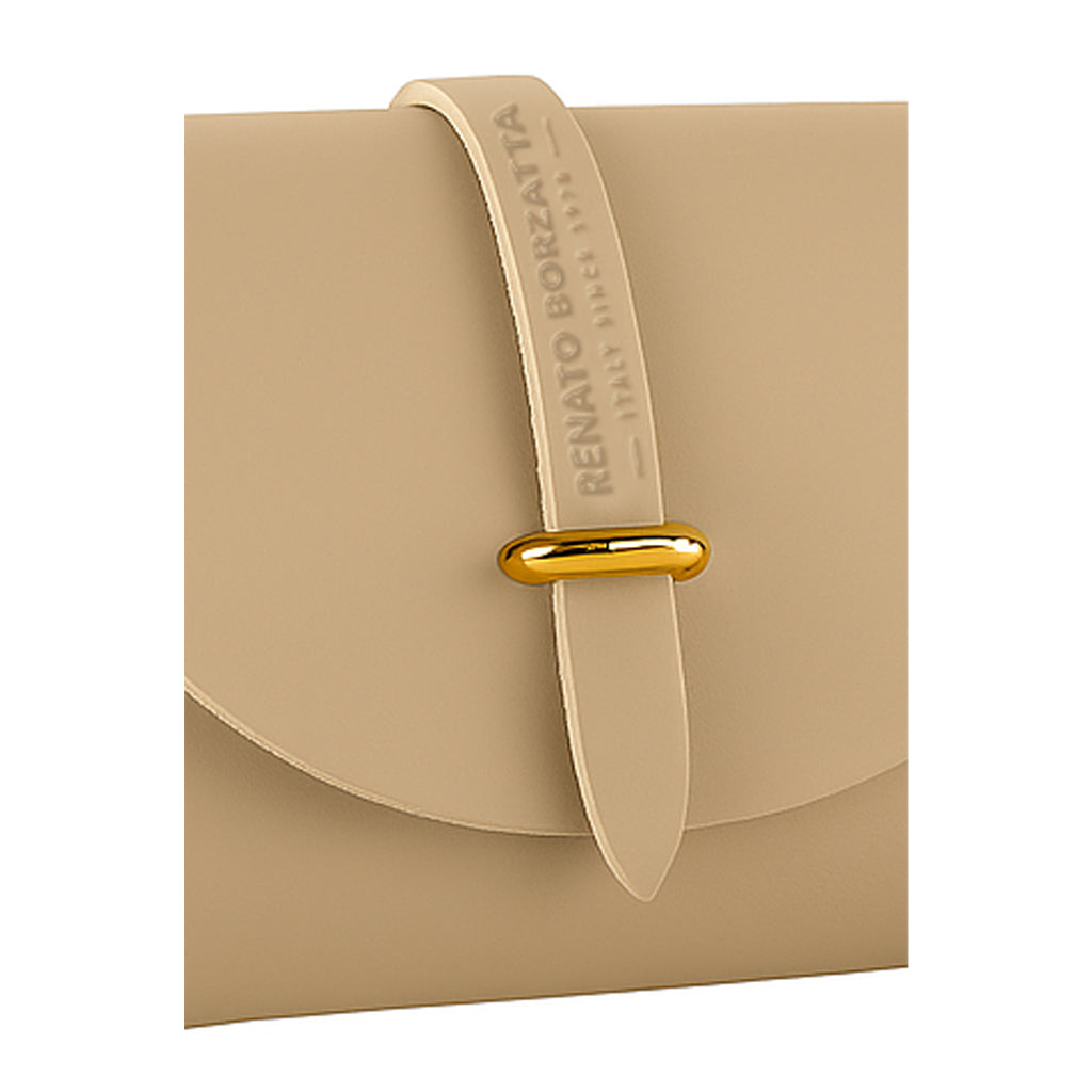 RB1001AL | Borsa Piccola in Vera Pelle Made in Italy con Tracollina removibile e passante di chiusura in metallo Oro Lucido - Colore Beige - Dimensioni: cm 16,5 x 11 x 8-4
