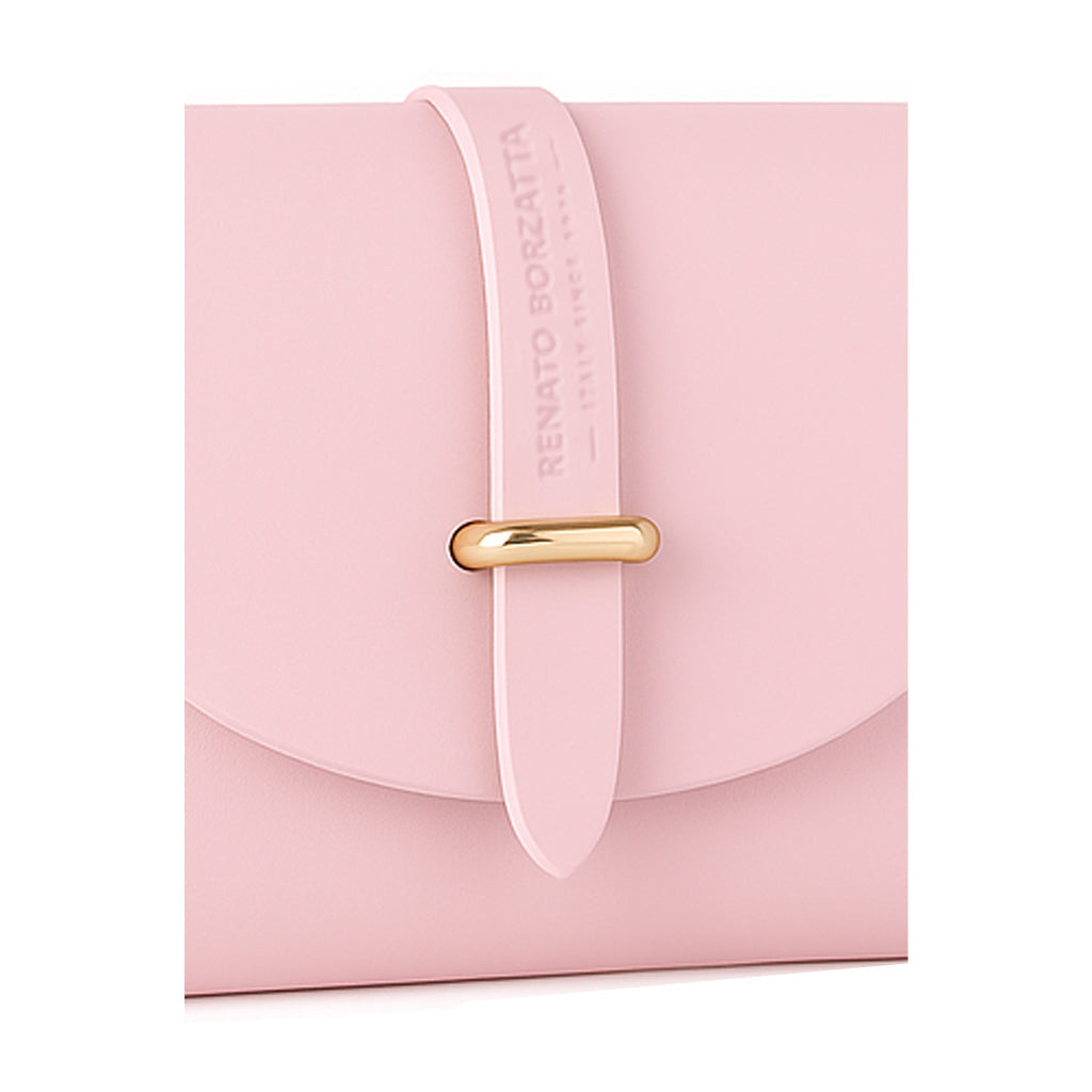 RB1001BJ | Borsa Piccola in Vera Pelle Made in Italy con Tracollina removibile e passante di chiusura in metallo Oro Lucido - Colore Rosa - Dimensioni: cm 16,5 x 11 x 8-4