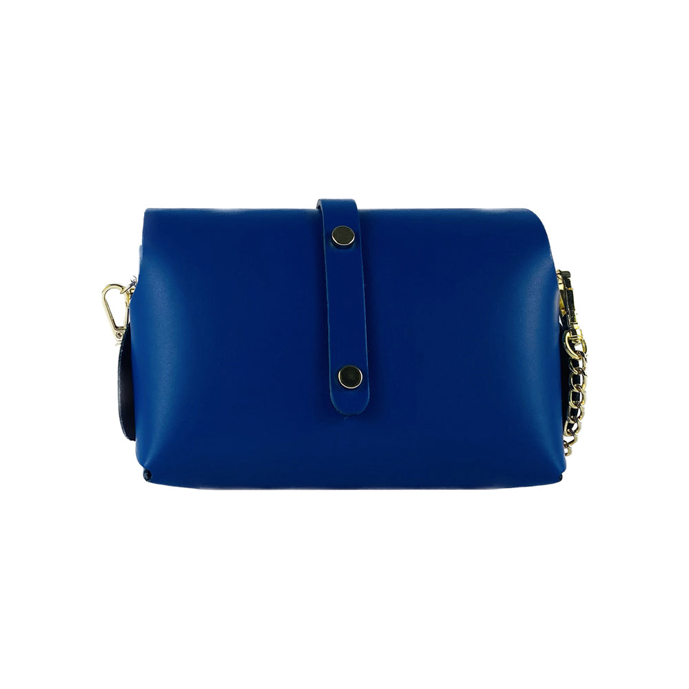 RB1001CH | Borsa Piccola in Vera Pelle Made in Italy con Tracollina removibile e passante di chiusura in metallo Oro Lucido - Colore Blu Royal - Dimensioni: cm 16,5 x 11 x 8-1