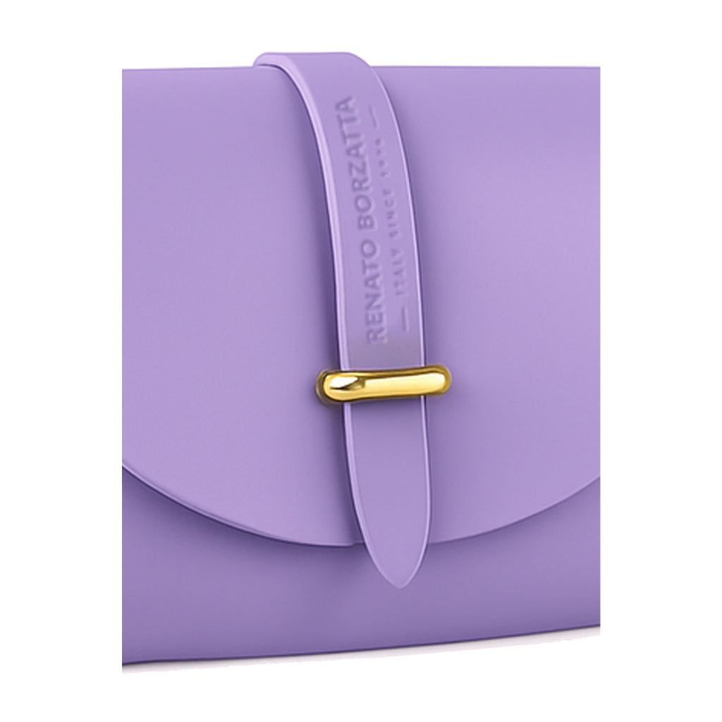 RB1001CI | Borsa Piccola in Vera Pelle Made in Italy con Tracollina removibile e passante di chiusura in metallo Oro Lucido - Colore Lilla - Dimensioni: cm 16,5 x 11 x 8-4