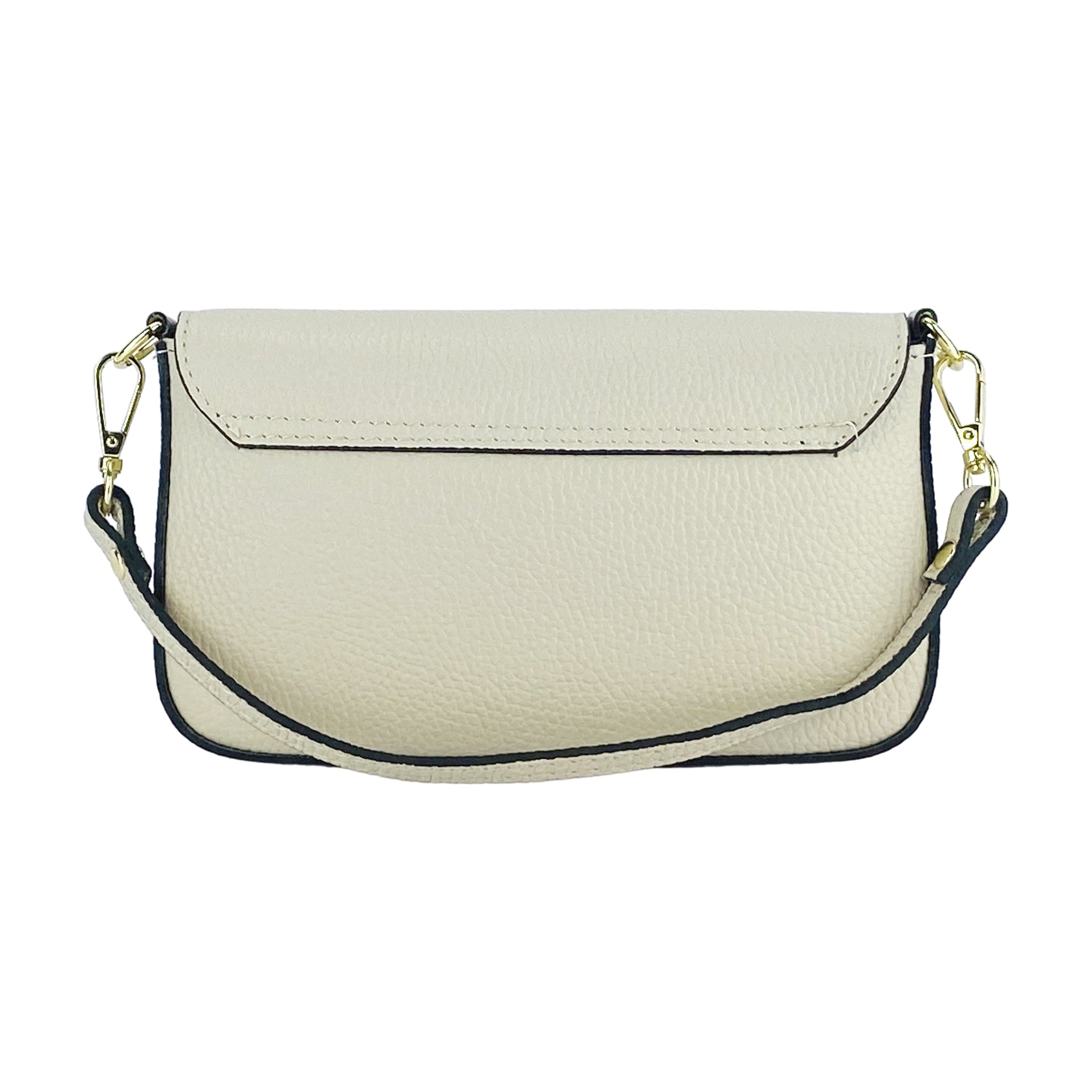 RB1023AB | Borsa piccola a Spalla con Tracolla a catena removibile in Vera Pelle Made in Italy. Pattina di Chiusura. Accessori in metallo Oro Lucido - Colore Avorio - Dimensioni: cm 22 x 12 x 3-4