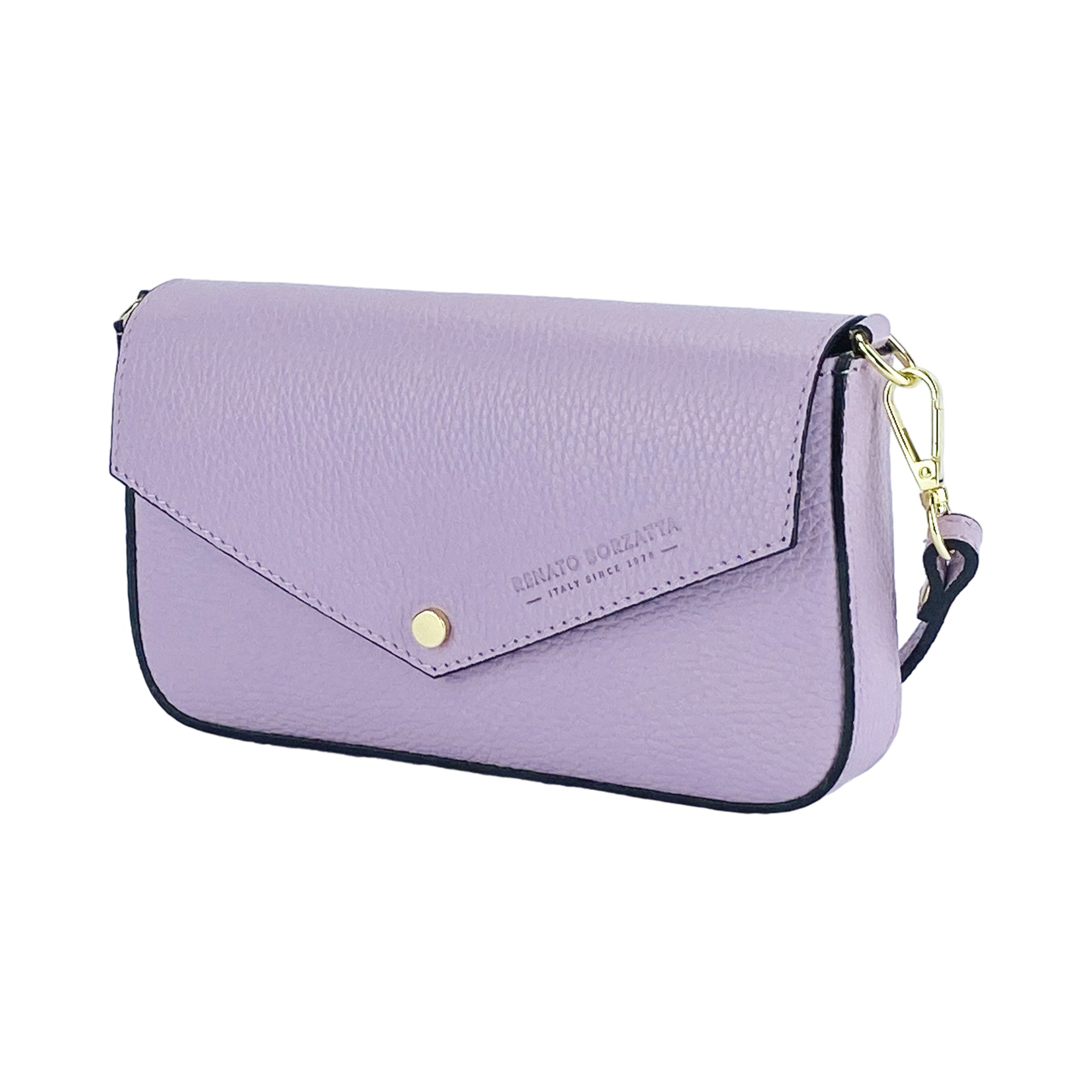 RB1023CI | Small Shoulder Bag with Removable Chain Strap in Genuine Leather Made in Italy. Flap Closure - Color: Lilac - Dimensions: 22 x 12 x 3 cm-0