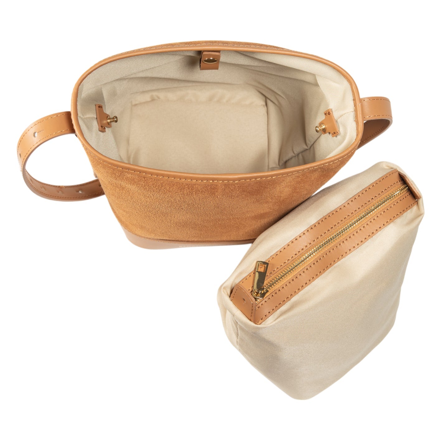 RB1031CQ  | Borsa Donna a Secchiello BRENDA in Vera Pelle Made in Italy. Accessori in metallo Oro Lucido - Colore Cuoio - Dimensioni: cm 25 x 23,5 x 17-4