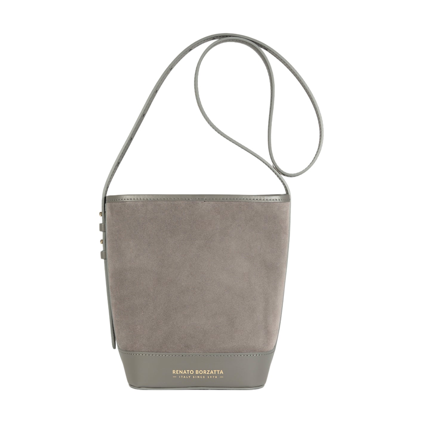 RB1031F  | Borsa Donna a Secchiello BRENDA in Vera Pelle Made in Italy. Accessori in metallo Oro Lucido - Colore Grigio - Dimensioni: cm 25 x 23,5 x 17-0